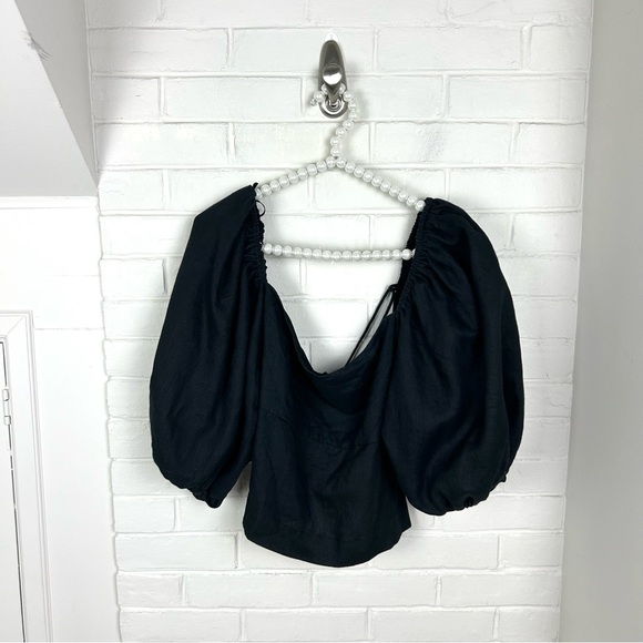 LPA Revolve Alice Linen Black Puff Sleeve Top Size M - Picture 5 of 12